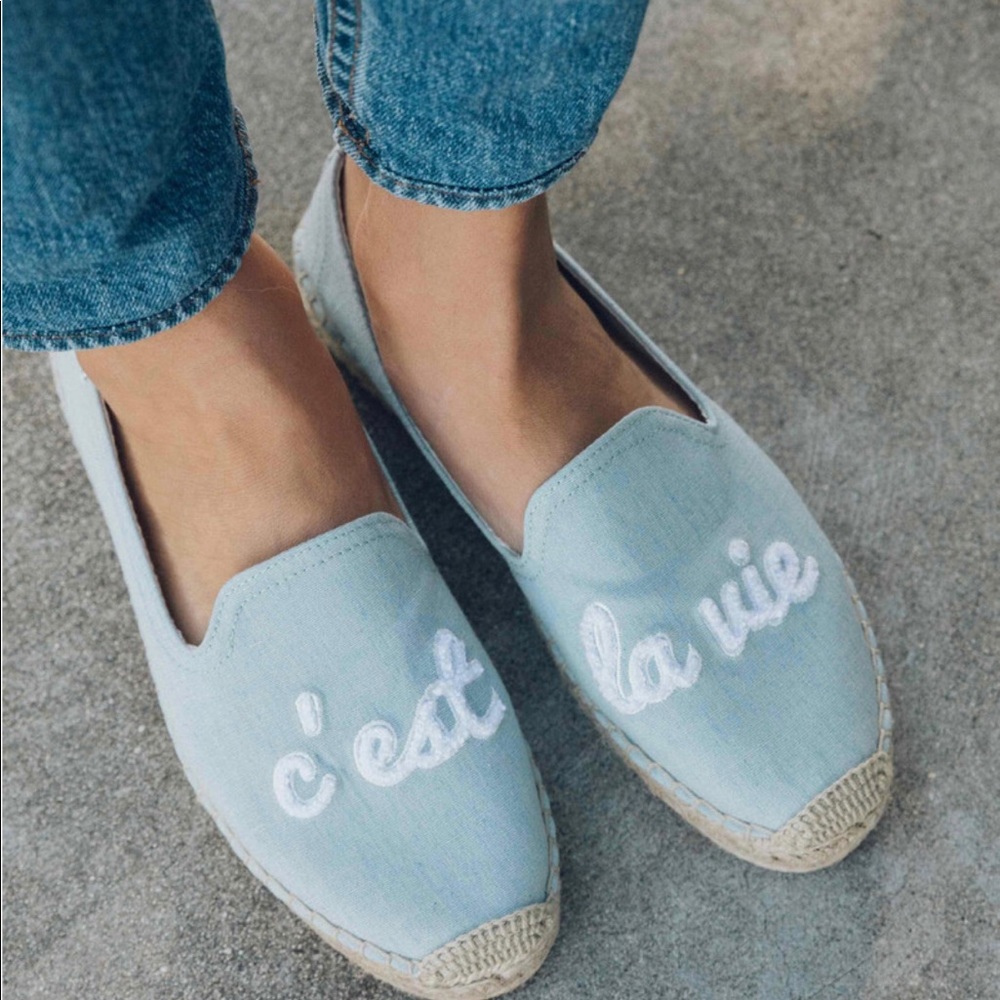 Chambray Soludos Smoking Slipper Espadrille Flats